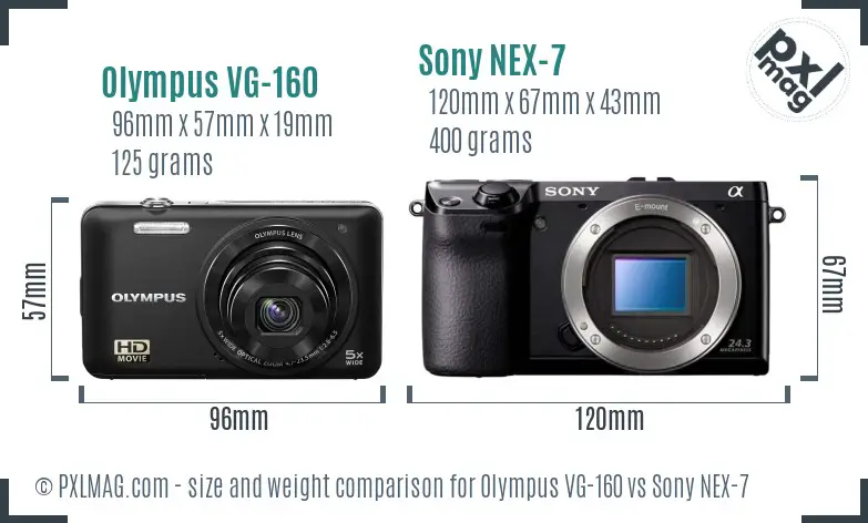 Olympus VG-160 vs Sony NEX-7 size comparison