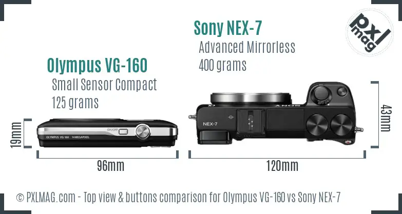 Olympus VG-160 vs Sony NEX-7 top view buttons comparison