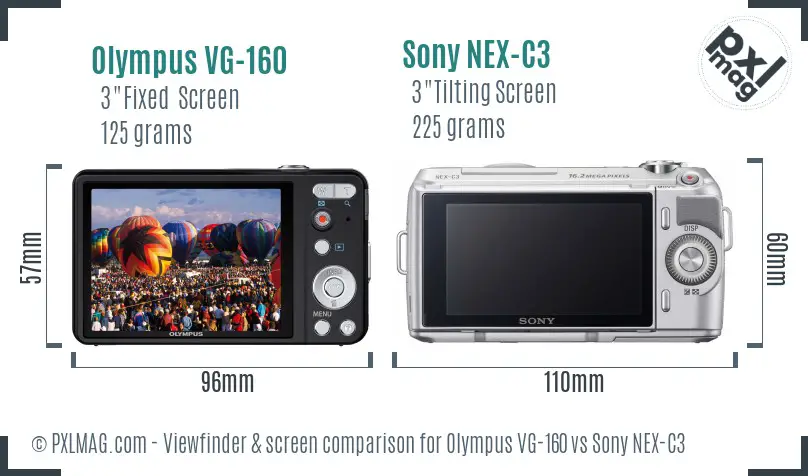 Olympus VG-160 vs Sony NEX-C3 Screen and Viewfinder comparison