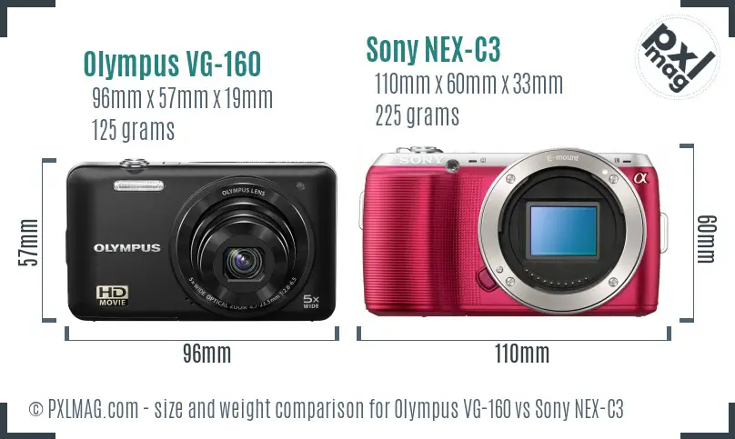 Olympus VG-160 vs Sony NEX-C3 size comparison