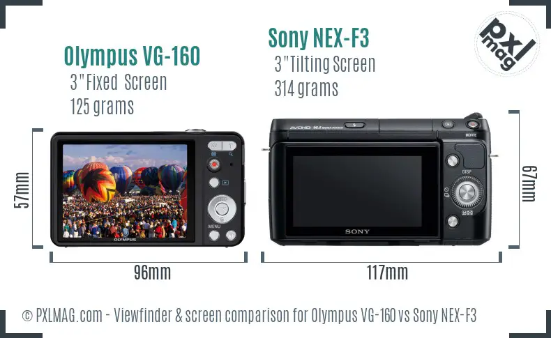 Olympus VG-160 vs Sony NEX-F3 Screen and Viewfinder comparison