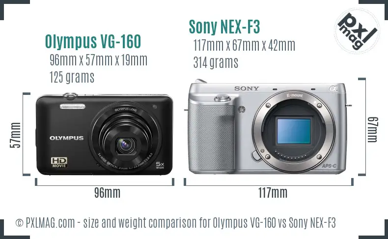 Olympus VG-160 vs Sony NEX-F3 size comparison