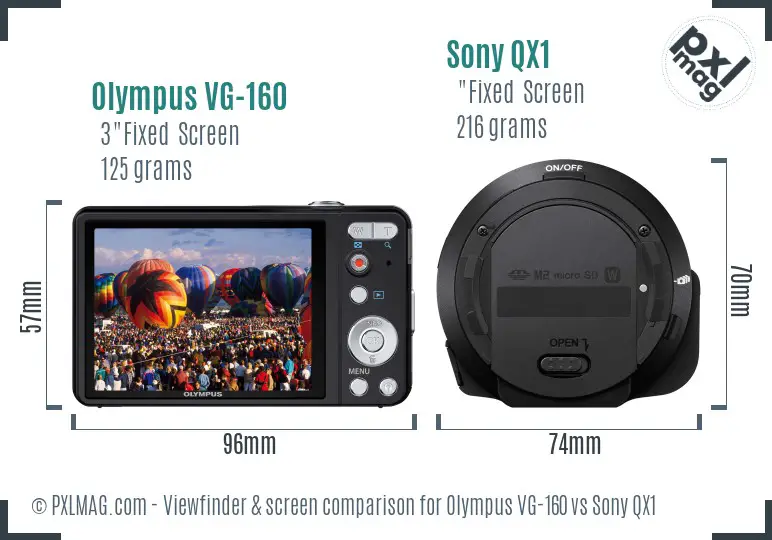 Olympus VG-160 vs Sony QX1 Screen and Viewfinder comparison
