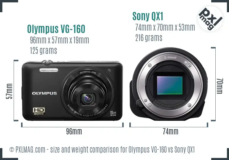 Olympus VG-160 vs Sony QX1 size comparison