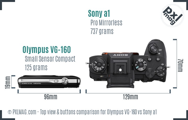 Olympus VG-160 vs Sony a1 top view buttons comparison