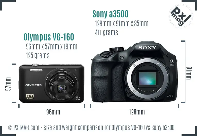 Olympus VG-160 vs Sony a3500 size comparison