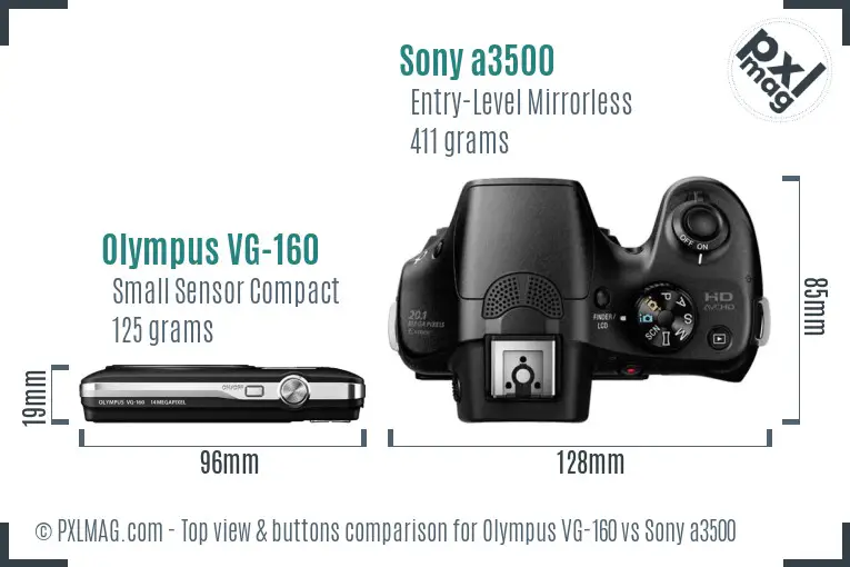 Olympus VG-160 vs Sony a3500 top view buttons comparison