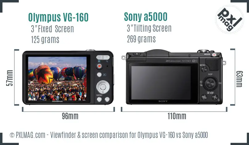 Olympus VG-160 vs Sony a5000 Screen and Viewfinder comparison