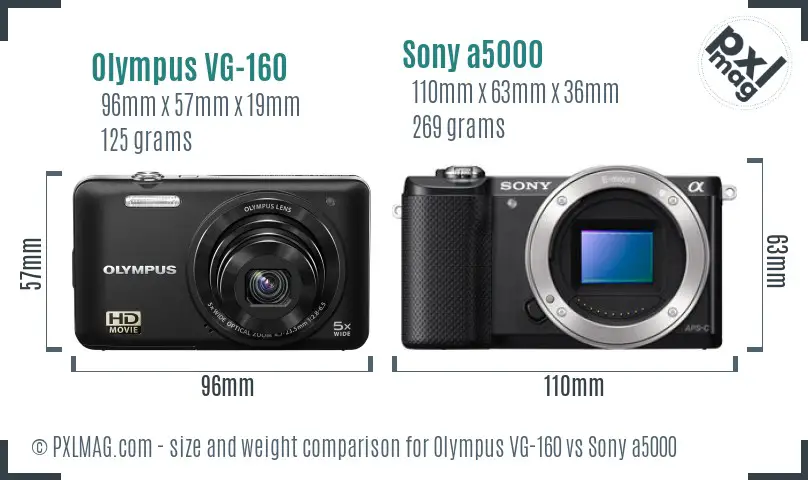 Olympus VG-160 vs Sony a5000 size comparison