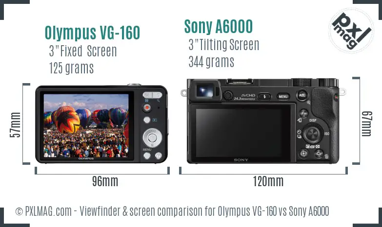 Olympus VG-160 vs Sony A6000 Screen and Viewfinder comparison