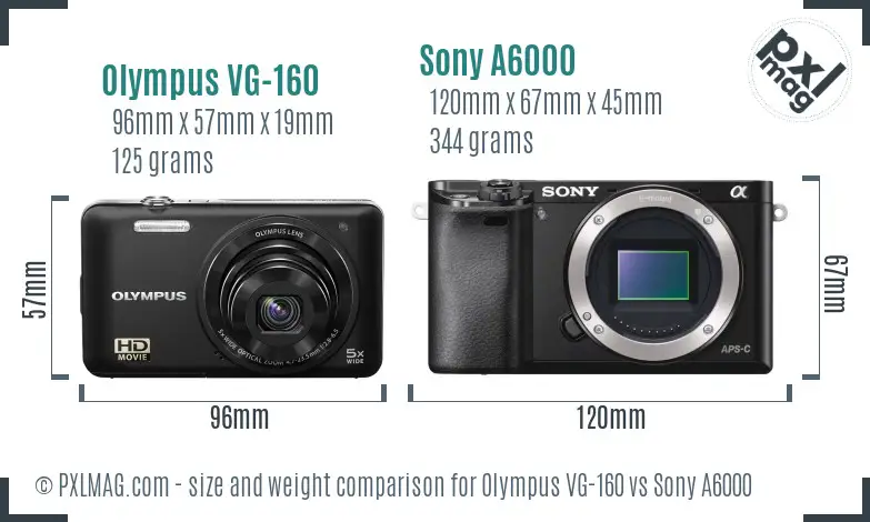 Olympus VG-160 vs Sony A6000 size comparison