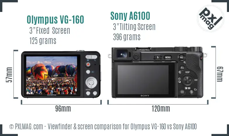 Olympus VG-160 vs Sony A6100 Screen and Viewfinder comparison