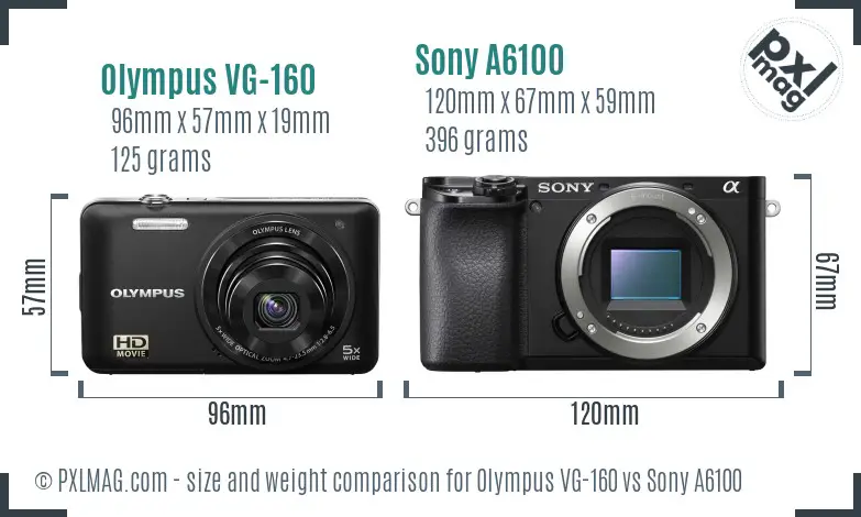 Olympus VG-160 vs Sony A6100 size comparison