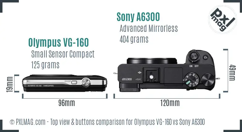 Olympus VG-160 vs Sony A6300 top view buttons comparison
