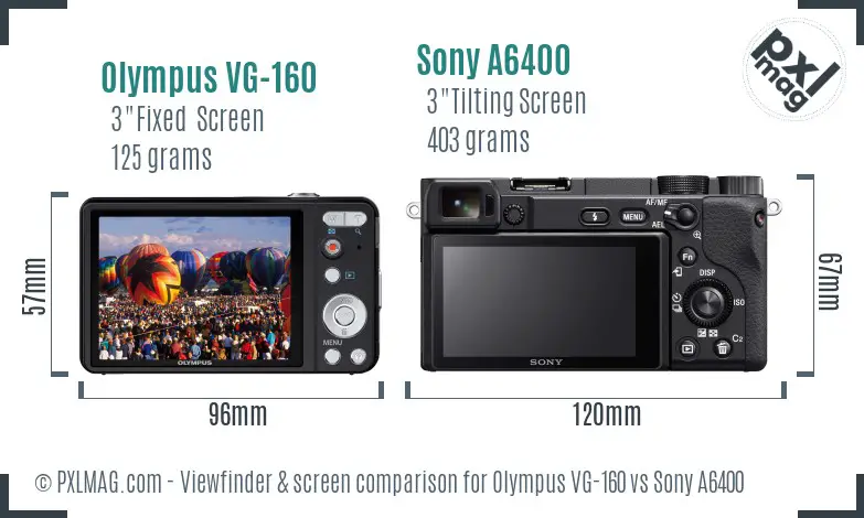 Olympus VG-160 vs Sony A6400 Screen and Viewfinder comparison