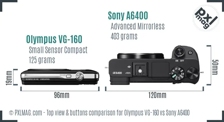 Olympus VG-160 vs Sony A6400 top view buttons comparison