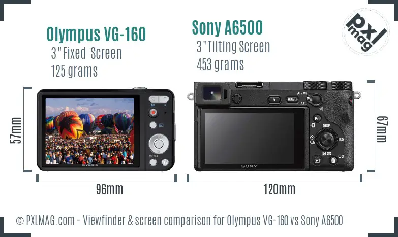 Olympus VG-160 vs Sony A6500 Screen and Viewfinder comparison