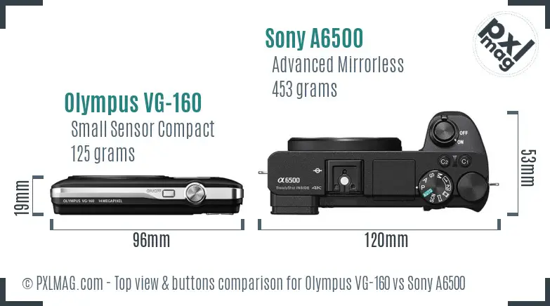 Olympus VG-160 vs Sony A6500 top view buttons comparison