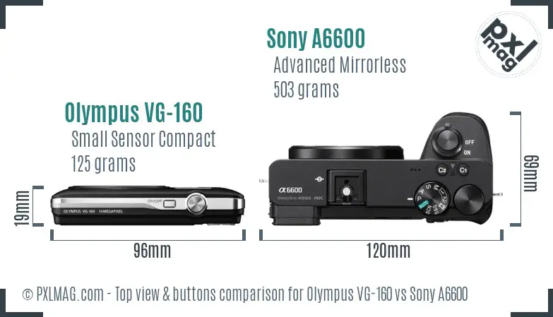 Olympus VG-160 vs Sony A6600 top view buttons comparison