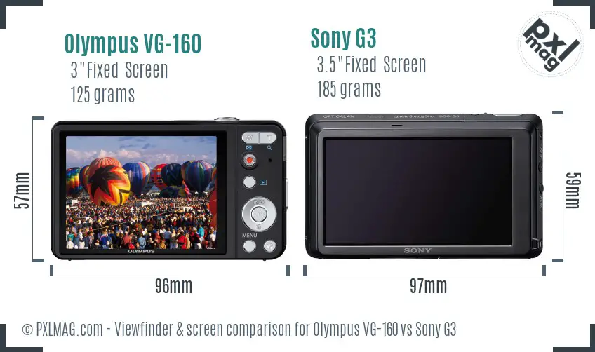 Olympus VG-160 vs Sony G3 Screen and Viewfinder comparison