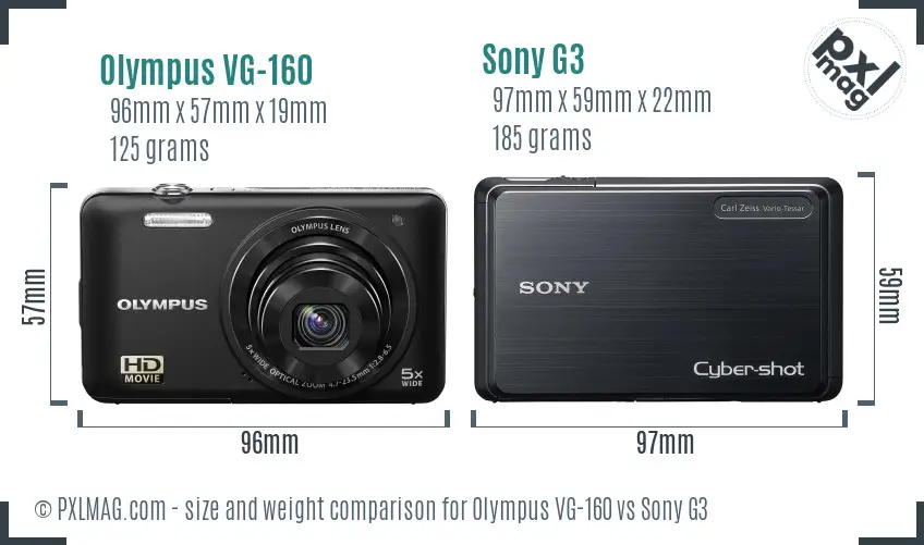 Olympus VG-160 vs Sony G3 size comparison