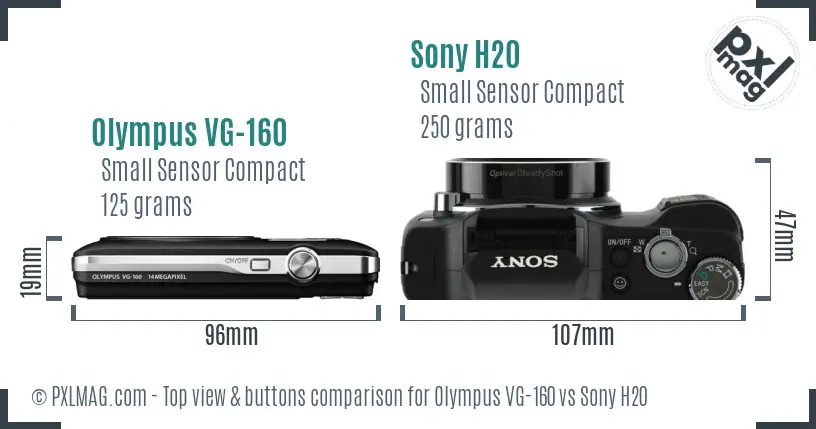 Olympus VG-160 vs Sony H20 top view buttons comparison