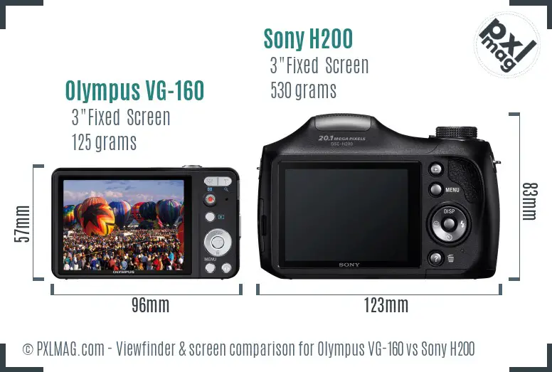 Olympus VG-160 vs Sony H200 Screen and Viewfinder comparison