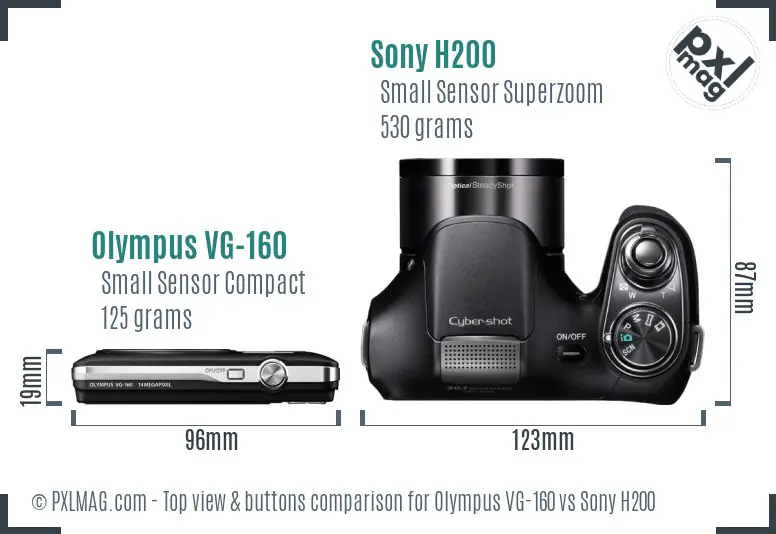 Olympus VG-160 vs Sony H200 top view buttons comparison
