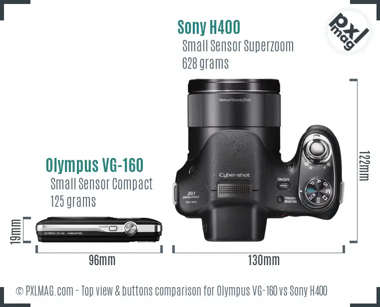 Olympus VG-160 vs Sony H400 top view buttons comparison