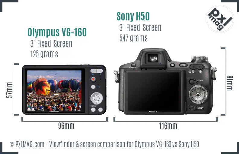 Olympus VG-160 vs Sony H50 Screen and Viewfinder comparison