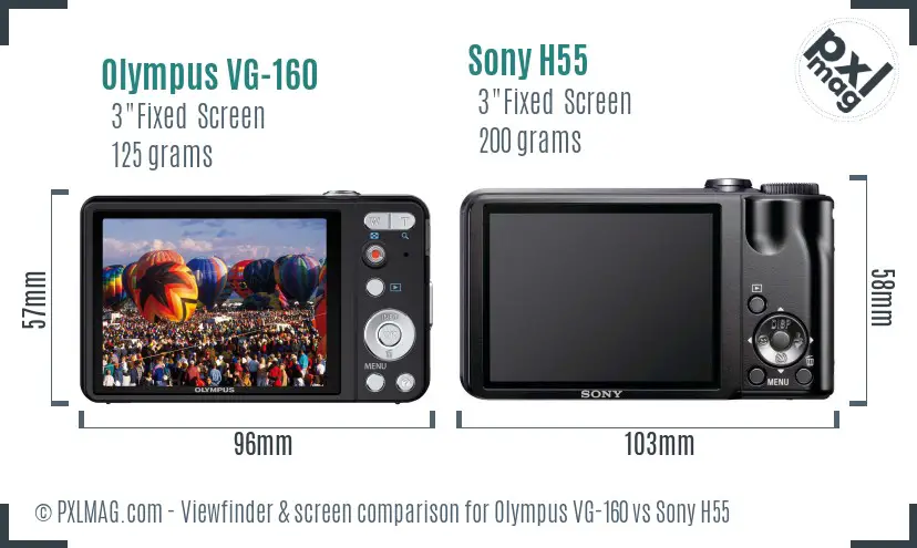 Olympus VG-160 vs Sony H55 Screen and Viewfinder comparison