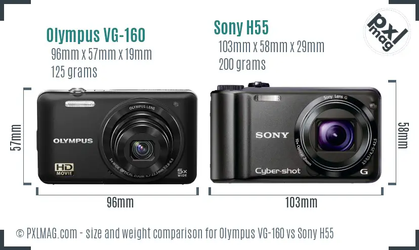 Olympus VG-160 vs Sony H55 size comparison