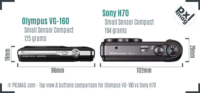 Olympus VG-160 vs Sony H70 top view buttons comparison