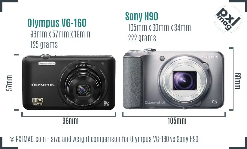 Olympus VG-160 vs Sony H90 size comparison