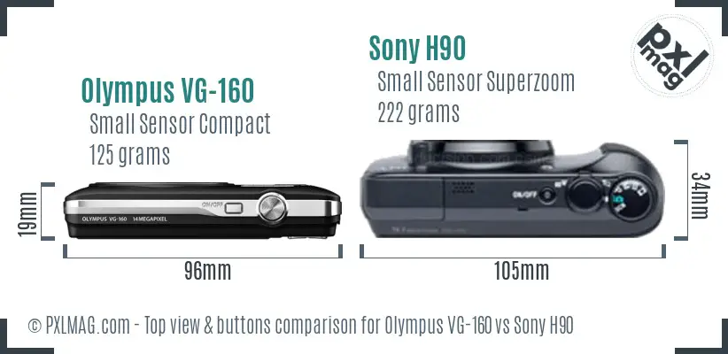 Olympus VG-160 vs Sony H90 top view buttons comparison