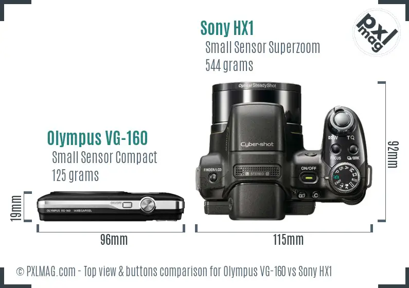Olympus VG-160 vs Sony HX1 top view buttons comparison