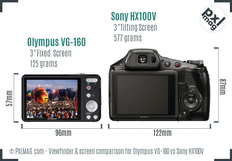 Olympus VG-160 vs Sony HX100V Screen and Viewfinder comparison