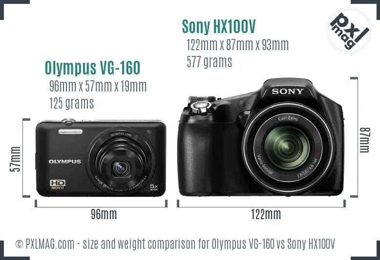Olympus VG-160 vs Sony HX100V size comparison