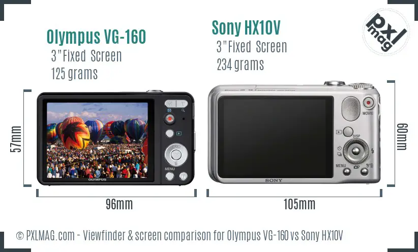 Olympus VG-160 vs Sony HX10V Screen and Viewfinder comparison