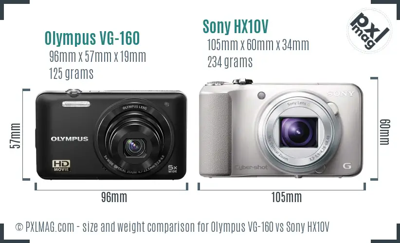 Olympus VG-160 vs Sony HX10V size comparison