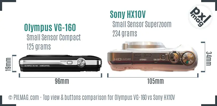 Olympus VG-160 vs Sony HX10V top view buttons comparison
