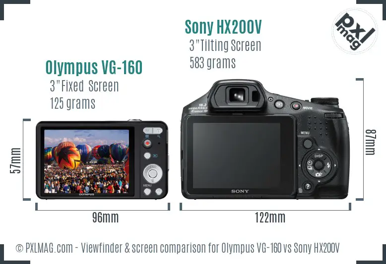 Olympus VG-160 vs Sony HX200V Screen and Viewfinder comparison