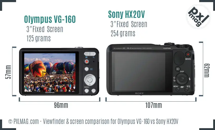 Olympus VG-160 vs Sony HX20V Screen and Viewfinder comparison