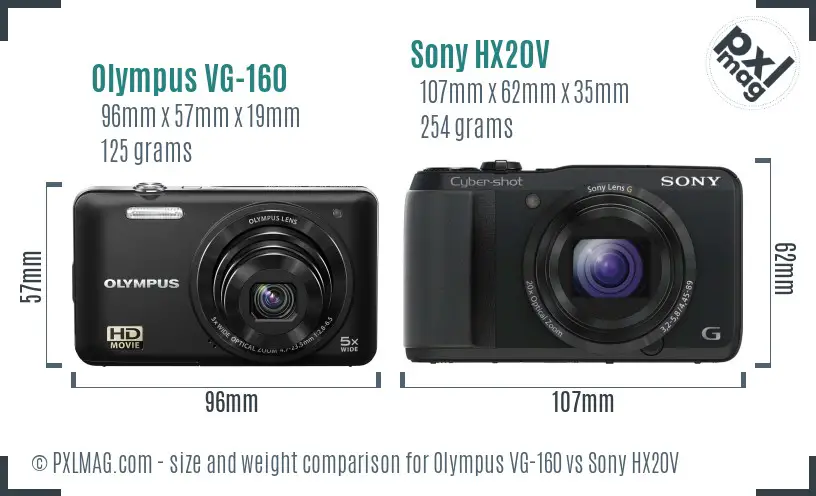 Olympus VG-160 vs Sony HX20V size comparison
