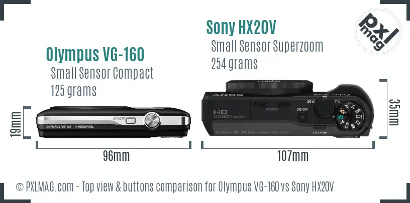 Olympus VG-160 vs Sony HX20V top view buttons comparison