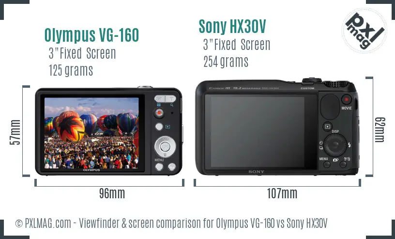 Olympus VG-160 vs Sony HX30V Screen and Viewfinder comparison