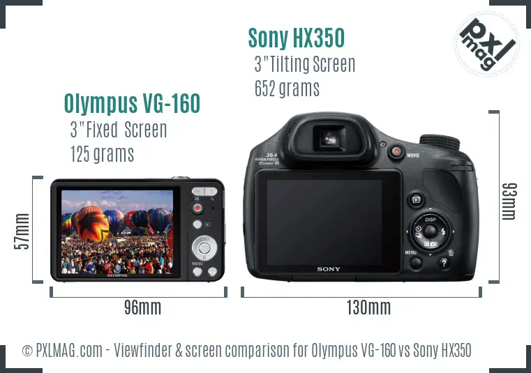 Olympus VG-160 vs Sony HX350 Screen and Viewfinder comparison