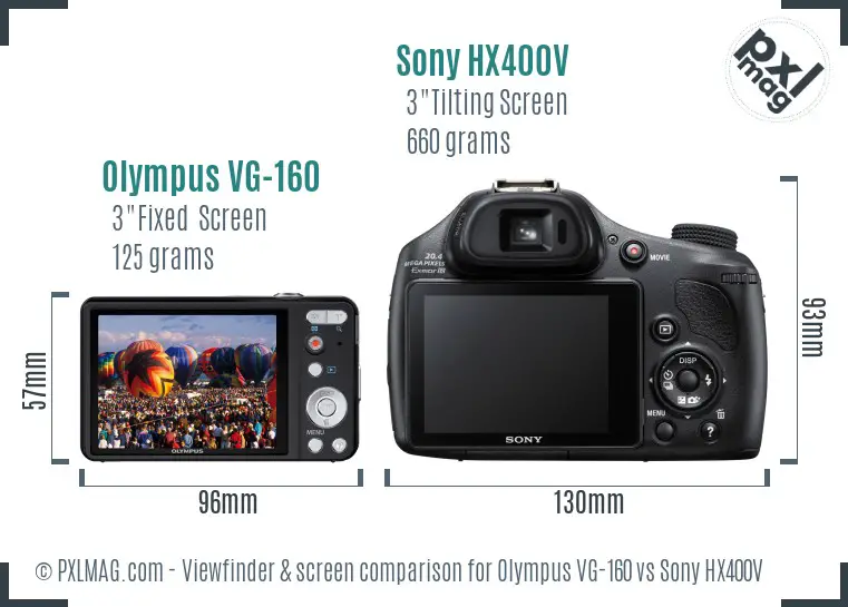 Olympus VG-160 vs Sony HX400V Screen and Viewfinder comparison