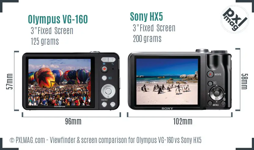 Olympus VG-160 vs Sony HX5 Screen and Viewfinder comparison