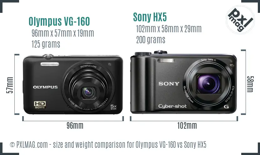 Olympus VG-160 vs Sony HX5 size comparison
